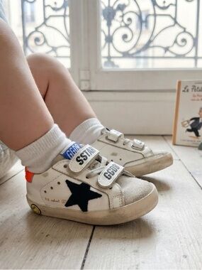 Golden Goose GGDB Toddler Old School Leather Sneaker White Black Star
